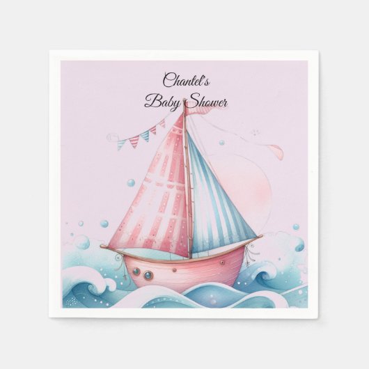 Pink Sailboat Nautical Baby Dusche Papier Napkins Serviette (Vorderseite)