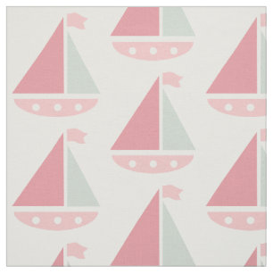 Pink Sailboat Pattern Nautic White Stoff