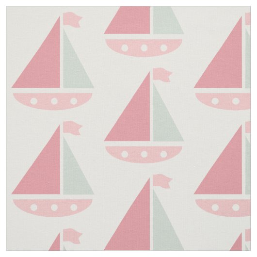 Pink Sailboat Pattern Nautic White Stoff (Muster)