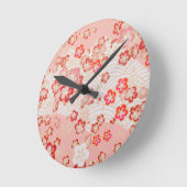 Pink Sakura Blossom Japanisches Muster Runde Wanduhr (Winkel)