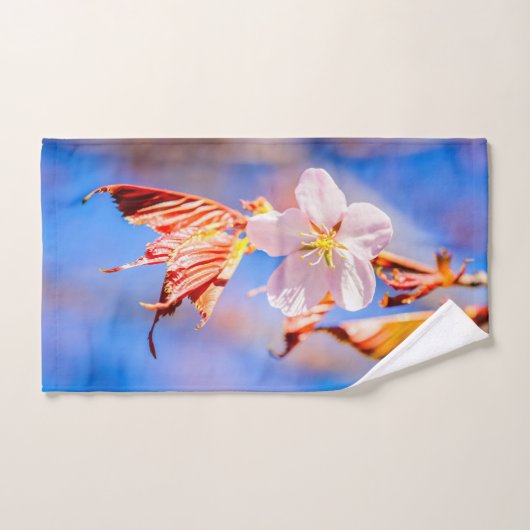 Pink Sakura Blume Blue Sky Badhandtuch Set (Handtuch)