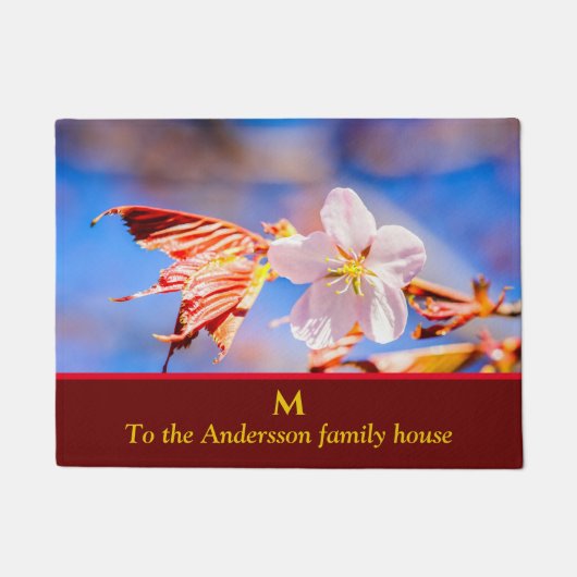 Pink Sakura Blume Blue Sky Fußmatte (Vorderseite)