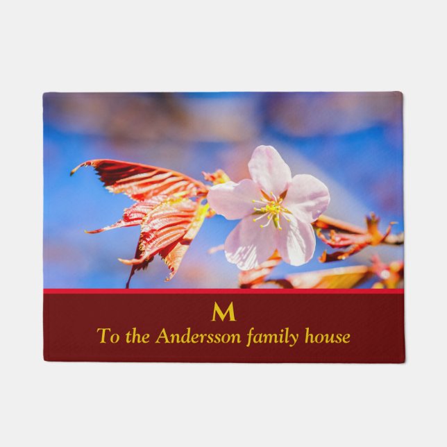 Pink Sakura Blume Blue Sky Fußmatte (Vorderseite)