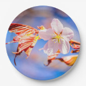 Pink Sakura Blume Blue Sky Pappteller (Vorderseite)
