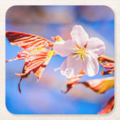 Pink Sakura Blume Blue Sky Rechteckiger Pappuntersetzer (Vorderseite)