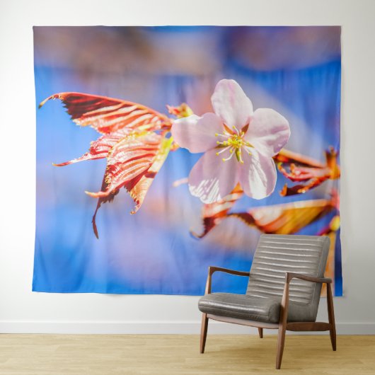 Pink Sakura Blume Blue Sky Wandteppich (Beispiel (Horizontal))