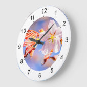 Pink Sakura Flower Blue Sky Große Wanduhr (Winkel)