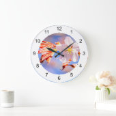 Pink Sakura Flower Blue Sky Große Wanduhr (Zuhause)