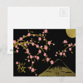 Pink Sakura Gold Black Japanese Screen Postkarte (Vorne/Hinten)