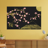 Pink Sakura Gold Schwarzes Japanisches Screen Post Leinwanddruck (Insitu (Wohnzimmer))
