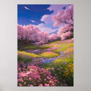 Pink Sakura Meadows Poster