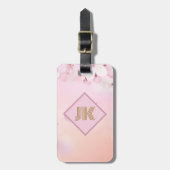 Pink Sakura tree Monogramm personalisieren Gepäckanhänger (Vorderseite vertikal)