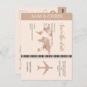 Pink Salmon Boarding Pass World Map Travel Postkarte (Vorne/Hinten)