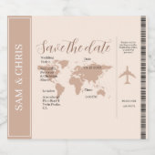 Pink Salmon Boarding Pass World Map Travel Schaumweinetikett (Einzelnes Label)