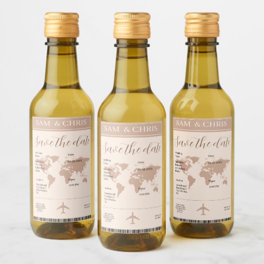 Pink Salmon Boarding Pass World Map Travel Weinetikett (Flaschen)