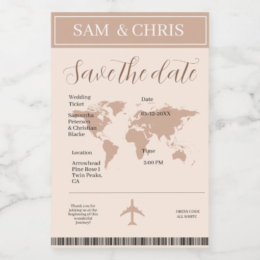Pink Salmon Boarding Pass World Map Travel Weinetikett (Einzelnes Label)