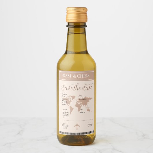 Pink Salmon Boarding Pass World Map Travel Weinetikett (Vorderseite)