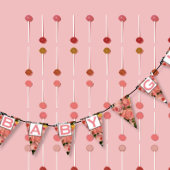 Pink Salmon Heirloom Rose Floral Patten Baby Girl Wimpelkette