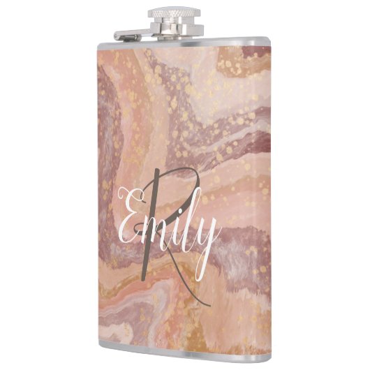 Pink Sandstone Agate Marble Abstrakt Name Monogram Flachmann (Links)