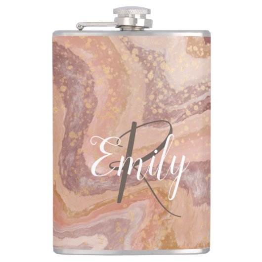 Pink Sandstone Agate Marble Abstrakt Name Monogram Flachmann (Vorderseite)