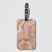Pink Sandstone Agate Marble Abstrakt Name Monogram Gepäckanhänger (Vorderseite Vertikal)