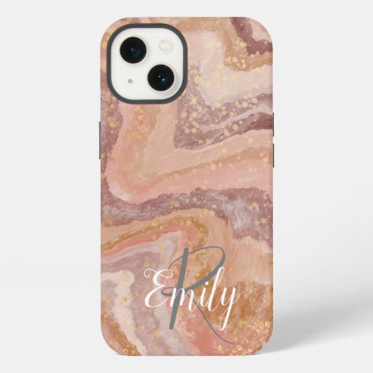 Pink Sandstone Agate Marble Abstrakt Name Monogram iPhone Hülle (Rückseite)