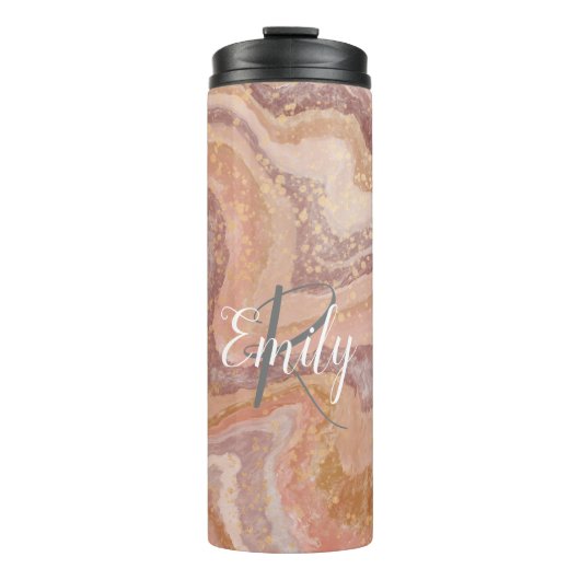 Pink Sandstone Agate Marble Abstrakt Name Monogram Thermosbecher (Vorderseite)