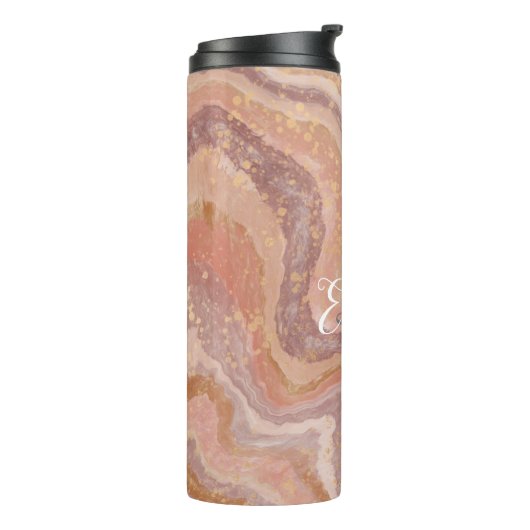 Pink Sandstone Agate Marble Abstrakt Name Monogram Thermosbecher (Nach links gedreht)