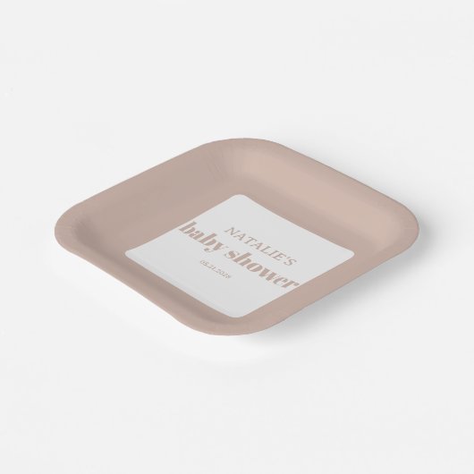 Pink Sandstone Typography Baby Shower Pappteller (Gewinkelt)
