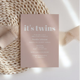 Pink Sandstone Typography Twins Baby Shower Einladung