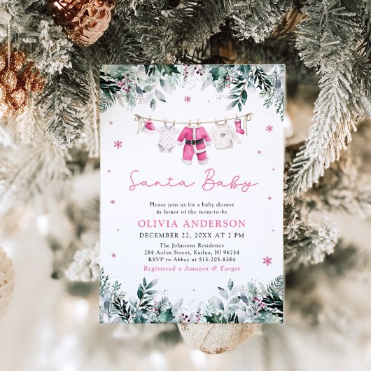Pink Santa Baby Weihnachtskleidung Kinderdusche Einladung