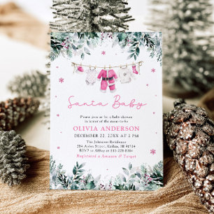 Pink Santa Baby Weihnachtskleidung Kinderdusche Einladung