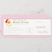 Pink Santa Cheque Gift Voucher Card Einladung (Vorne/Hinten)