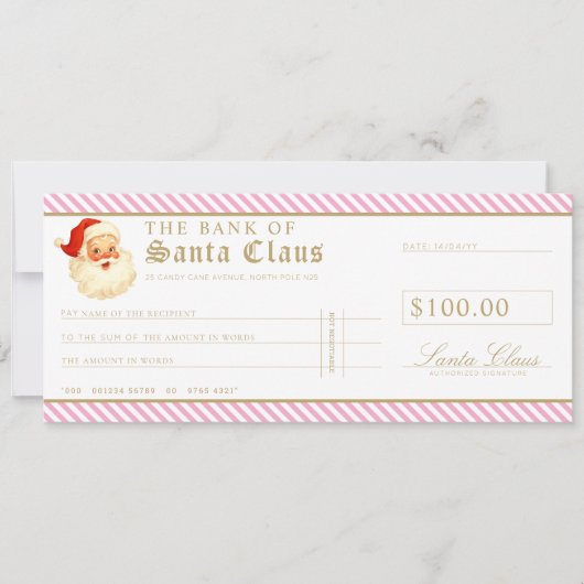 Pink Santa Cheque Gift Voucher Card Einladung (Vorderseite)