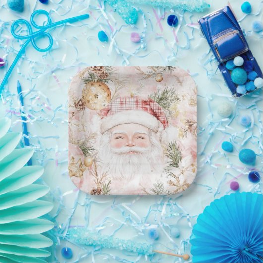Pink Santa Christmas Pappteller (Party)