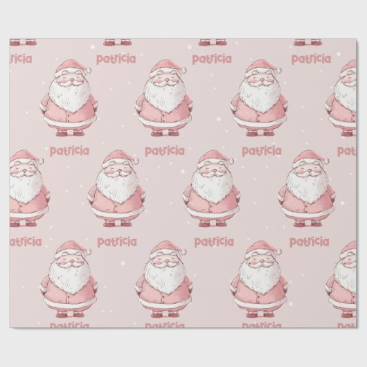 Pink Santa Claus Individuelle Name Weihnachten Geschenkpapier (Flach)