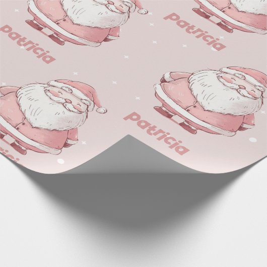 Pink Santa Claus Individuelle Name Weihnachten Geschenkpapier (Ecke)