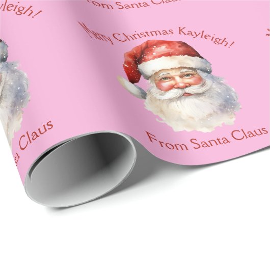 Pink Santa Claus Personalisiert Girls Weihnachten Geschenkpapier (Rolleneckpunkt)
