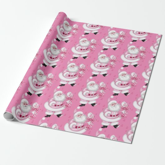 Pink Santa Claus Weihnachts Weihnachtswrapping Pap Geschenkpapier (Ungerollt)