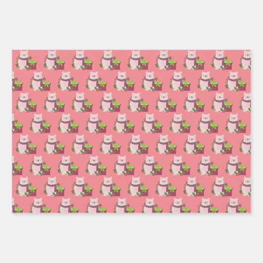 Pink Santa Claus Weihnachtswrapping Paper Geschenkpapier Set (Vorderseite)