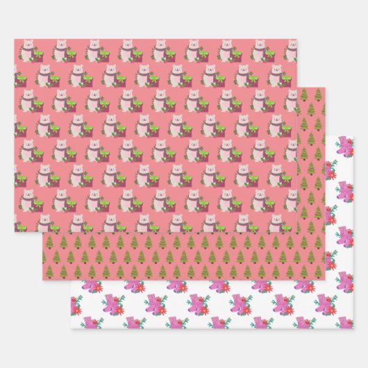 Pink Santa Claus Weihnachtswrapping Paper Geschenkpapier Set (Set)