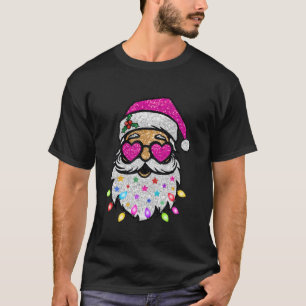 Pink Santa Clause Heart Sonnenbrille Funkelnd Prin T-Shirt