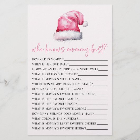 Pink Santa, der Mommy Baby Shower Game kennt Briefpapier (Vorderseite)
