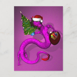 Pink Santa Dragon Feiertagspostkarte