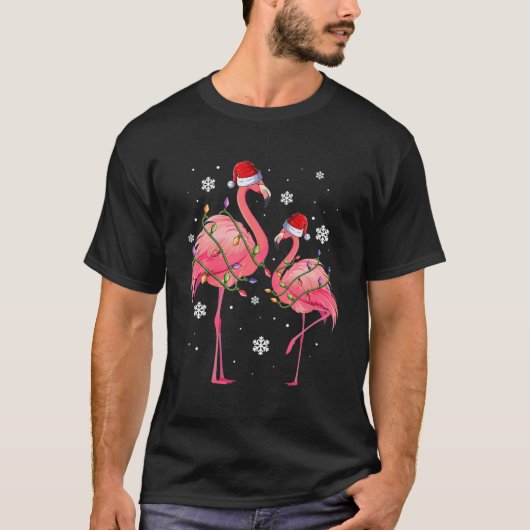 Pink Santa Flamingo Weihnachtskleid, Funny Girls T-Shirt (Vorderseite)