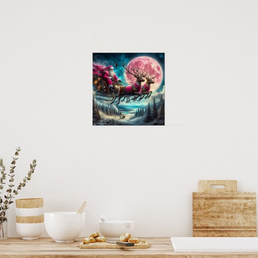 Pink Santa Im Flugzeug Poster (Küche)