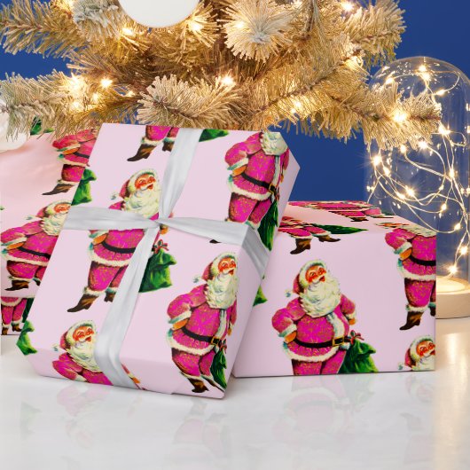 Pink Santa in Pale Pink Weihnachtswrapping Papier Geschenkpapier (Feiertage)