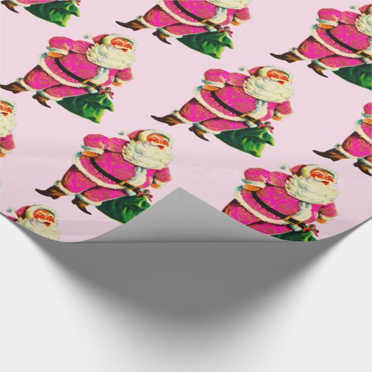 Pink Santa in Pale Pink Weihnachtswrapping Papier Geschenkpapier (Ecke)