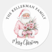 Pink Santa Merry Christmas Runder Aufkleber (Vorderseite)