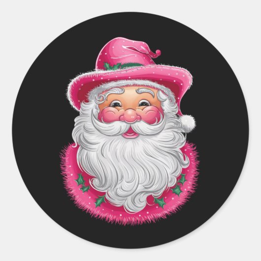 Pink Santa Retro Weihnachten Matching Family Party Runder Aufkleber (Vorderseite)